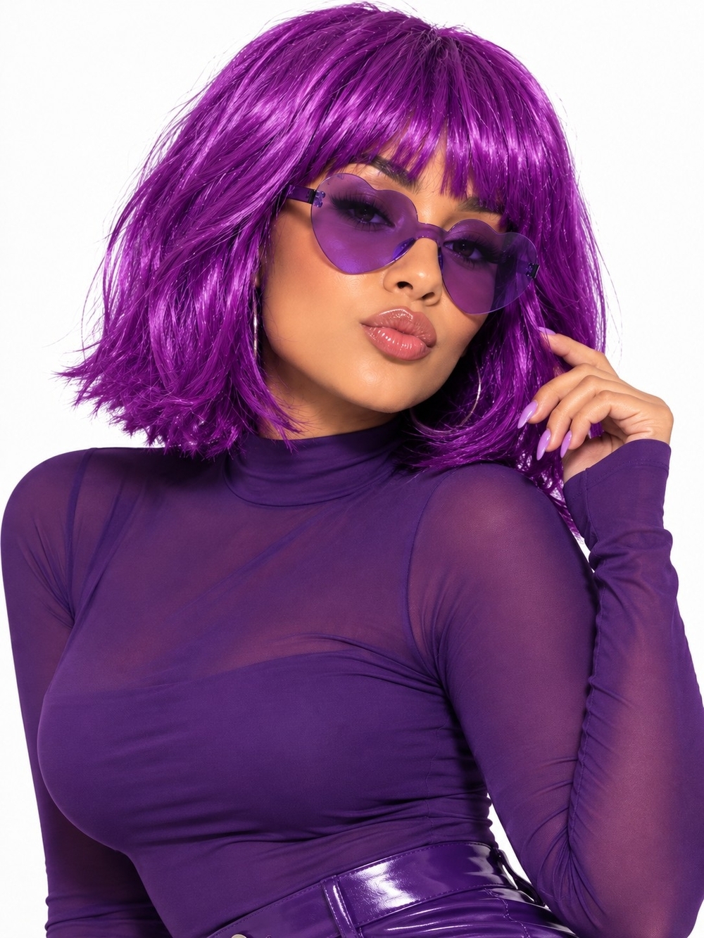 Pink & Purple Bob Wig + Heart Sunglasses Costume Accessory Set (4 Pcs)